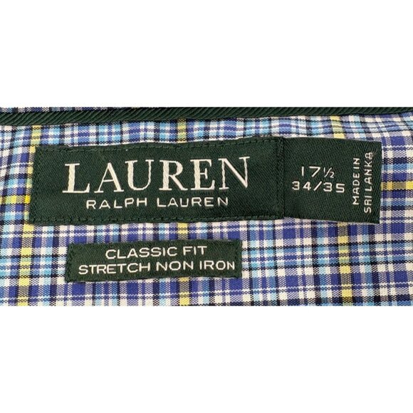 Lauren Ralph Lauren Mens Classic Fit Stretch Non Iron Plaid Shirt 17 1/2 34/35 - Picture 2 of 5